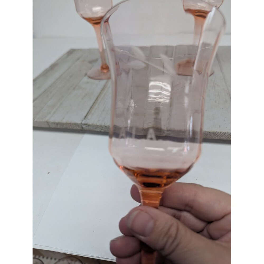 Set of 3 Vintage Tiffin Pink Optic Water Wine Stem Glasses 7 3/8" Depression Gla - Picture 5 of 9